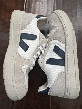 Veja Women's White Cream Sneakers with Black V Logo